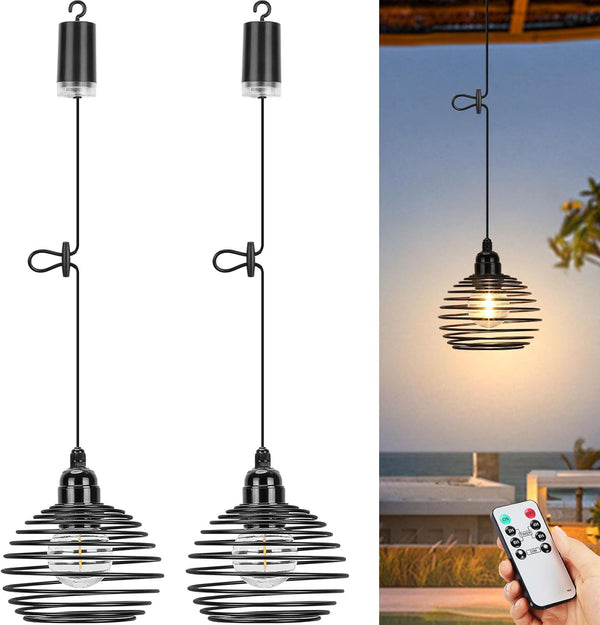 Lightess Outdoor Chandelier for Gazebo Lights Battery Operated, Black Battery Powered Hanging