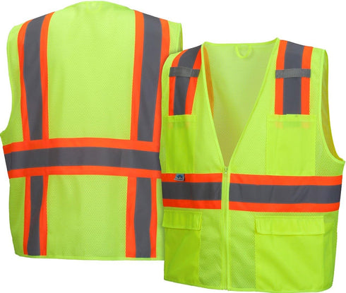 Pyramex Hi-Viz Lime Safety Vest, XL, All Mesh with Contrasting Reflective Tape