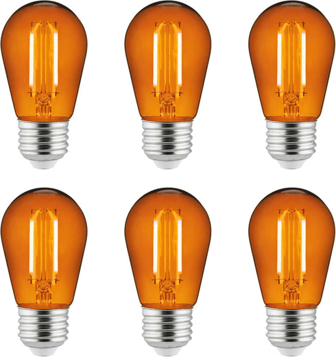 Sunlite 40975 LED S14 String Light Bulb, 2 Watts (25W Equivalent), Medium E26 Base, Transparent, 6 Count