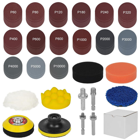 TWUROTI 142pcs 3 Inch Sanding Discs Pad Kit, Grit 60-10000 Dry Wet Sandpaper
