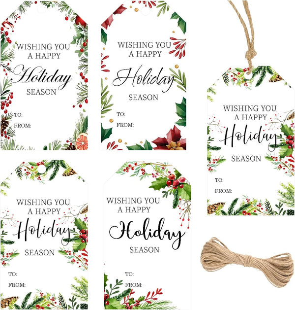 Remarkabel 80 Pcs Holiday Gift Tags with String Xmas Holly Berry Gift Tags