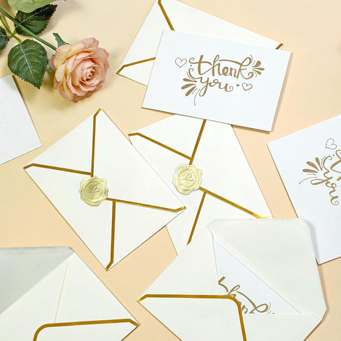 Amcubec 110pcs Set(25 Pack), 350GSM Gold Foil Thank You Cards with Envelopes, Bulk Heavy Duty Thank You Notes
