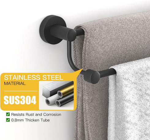 16-26 Inches SUS304 BESy Adjustable Double Bath Towel Bar for Bathroom Stainless Steel Towel Holder, Hotel Style Wall