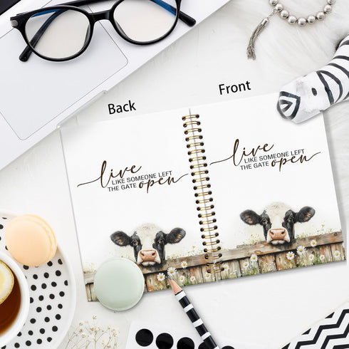JRTW 5.5x8.3 Inch Live Like Someone Left the Gate Open Inspirational Cow Notebook Journal, Cow Lover Gifts