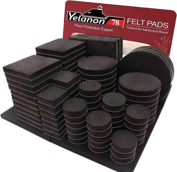 Yelanon Non Slip Furniture Pads - 78pcs (1+2+3+4)” Self Adhesive Rubber Feet for Furniture Legs, Anti Slide Protector