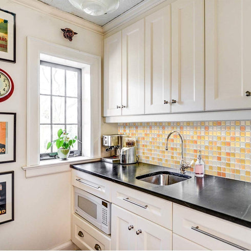 Yoillione 3D Mosaic Tile Sticker - Removable Wallpaper Tile, Yellow PVC Square Decorative Vinyl Tile Decals, 4 Sheets