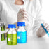 Irenare 8 Pieces Media Storage Bottles, Borosilicate Glass with Blue GL45 Screw Cap for Lab Liquids, 250 ml