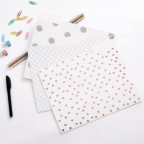 Y YOMA 12 Pack Rose Gold File Folders, Letter Size, Cute Heavyweight Organizers for Office, School, Home with Tab