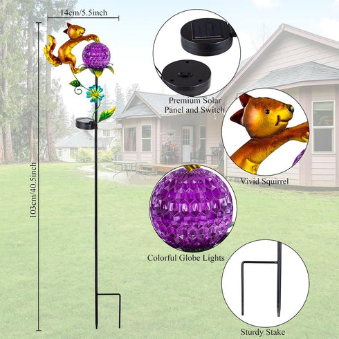 2 Pack Solar Pathway Lights Outdoor, Squirrel Solar Garden Lights, Waterproof Colorful Global Landscape Lighting