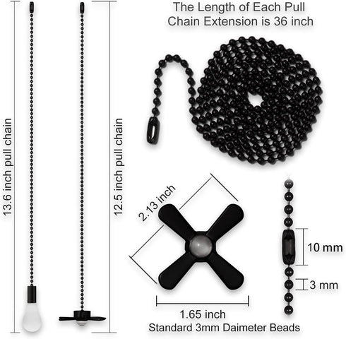Set 4pcs 3mm 12 inches 2Pcs 36 inches 8Pcs Ceiling Fan Pull Chain Diameter Beaded Ball Pendant Decorative Extension