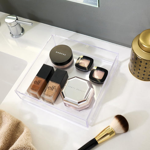 Set 4, iDesign Stackable Makeup Drawer Organizer Tray - Vanity Organizer or Desk Organizer, of Clear