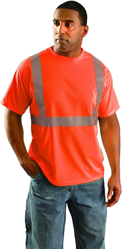 OccuNomix LUX-SSETP2B-OXL Classic Short Sleeve Wicking T-Shirt with Pocket, Class 2, 100% Polyester, X-Large, Orange