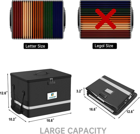 Fireproof File Box with Lock, 5200°F Document Storage Organizer for Hanging File Folders, Collapsible Box, Reflective