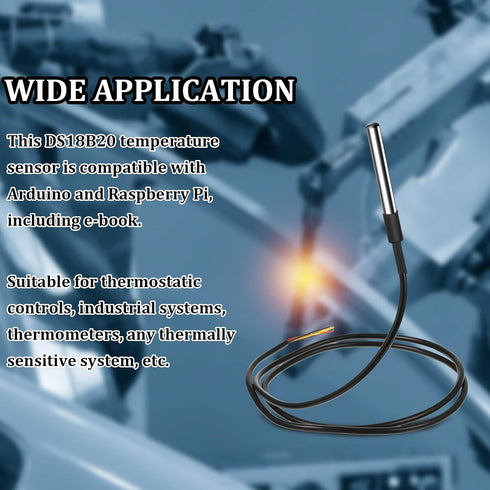 Weewooday DS18B20 1m/3.2Ft Digital Temperature Thermal Cable Waterproof Probe Sensor -55°C to +125°C, Compatible with
