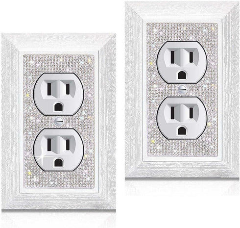 Bling Wall Plates for Electrical Outlets, 2023 Glitter Covers with Silver Rhinestones, Decorative Accessories (2 Pack)