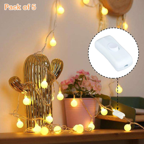5 Pcs Inline Switch - Cord Appliance White Switch, Button ON Off for Lamp, Rated 2A 250V, Replacement for LED Light