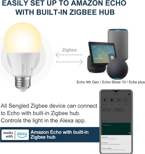 Sengled Bulb, 60W A19 Bulb, 1 Pack Zigbee Smart Smart Hub Required, Works with SmartThings and Echo with built-in Hub