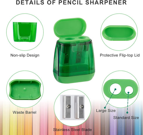 Sonuimy 4 Pcs Manual Pencil Sharpeners, Dual Holes Compact Colored Handheld Pencil Sharpener for Kids with Lid Adults