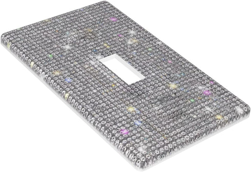 Silver Bling Rhinestones Single Toggle Switch Light Switch Cover Plates - Cute Sparkling Wall Plates for Home