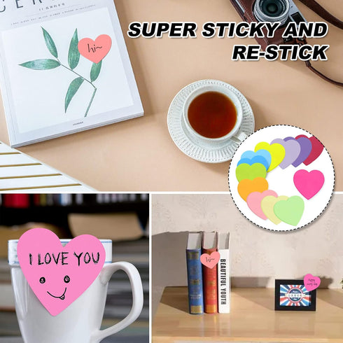 Self-Sticky Notes, 12 Colors Heart, Bright Colorful Sticky Pad, 2.76 x 2.76 Inch, 600 Sheets for School Office