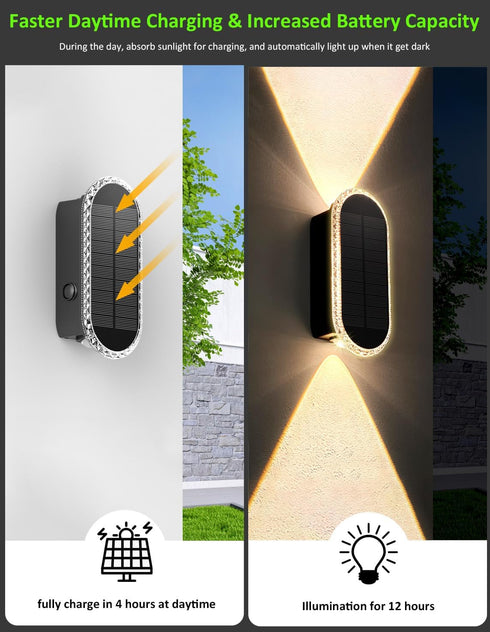 3000K/4000K/6000K 3 2 Solar Fence Lights Outdoor, Modes Solar Wall Lights Outdoor Waterproof, Up&Down Dual-Head Outdoor
