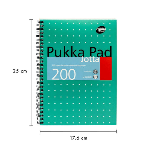 Pukka Pad, B5 Metallic Jotta Book 3-Pack, 10 x 8 in, Wirebound Notebook with 8mm Lines, 200 Pages, Green