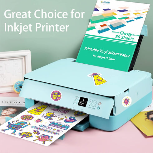 80 Gwybkq Glossy Sticker Paper Printable Vinyl for Inkjet Printer, Sheets Labels Waterproof Decal Paper