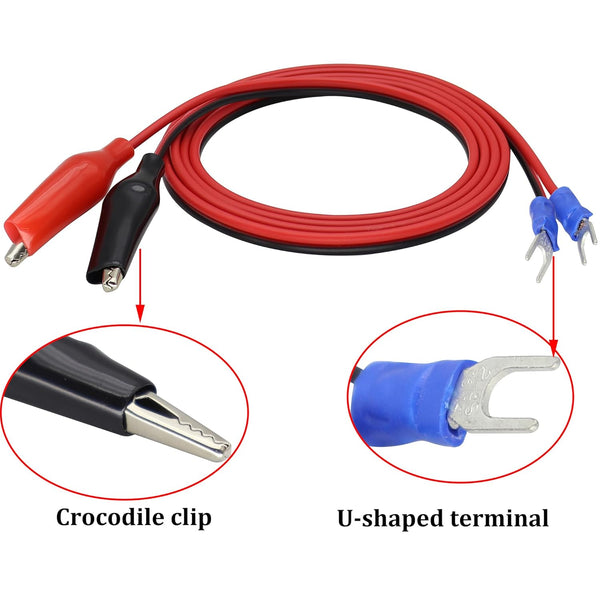 Alligator Clip Plug to U Type Terminal Cable, Fork Ring Terminals for Power Charging, 1m/2Pack