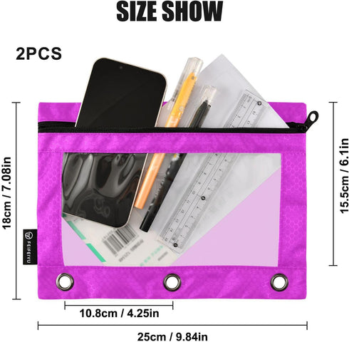 Emelivor Fuchsia Purple Pencil Pouch - 2 Pack Zippered Clear Pencil Case for Office and College Supplies