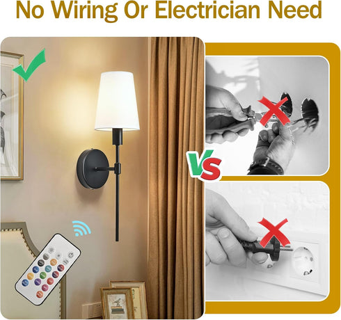 BAKZARY Set 2, 2 52000mAh Bulbs, 18 Dimmable Battery Operated Wall Sconce of Rechargeable Wall Lights with * Magnetic