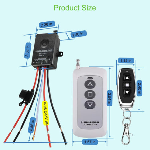 168 5V 48V /10A,Linear Winch Waterproof Forward Reverse Remote Control Switch up to FT,DC to Actuator Controller