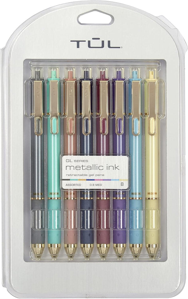 TUL Limited Edition Metallic Brights Retractable Gel Pens, Medium Point 0.8 mm Assorted Colors