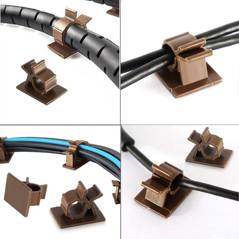 Viaky 30 Adjustable Cable Clips, Pcs Brown Adhesive Holder Ideal Cord Winder Management for Organizing Wires-Car Home