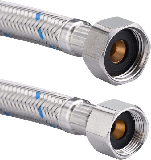 sumerain Braided Stainless Steel Faucet Supply Lines 24 Inch Length 1/2-inch FIP x 3/8-inch Compression Faucet Connector Flexible Hose, Pack of 2