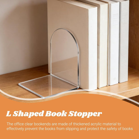Tomedny 1 Pair Acrylic Bookends, Clear Decorative Heavy Duty Book End Thicken Non Slip Bookends L Shaped Book Stopper