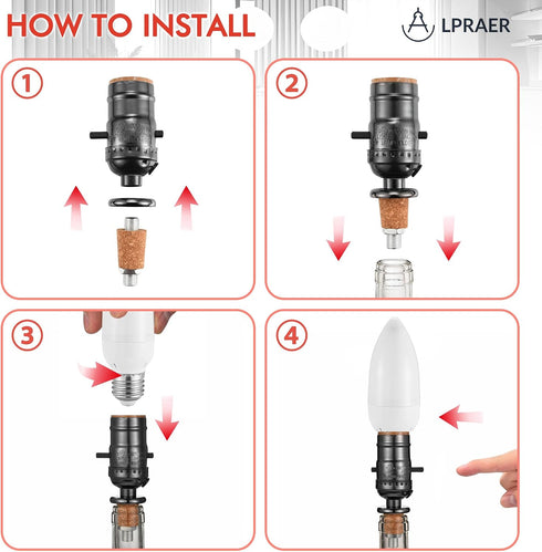 2 Set E26 Bulbs 3 2 Bulbs) Lpraer DIY Wine Bottle Lamp Kit with LED Light for Liquor Bottle, w/Glass Drill Bit and Lid