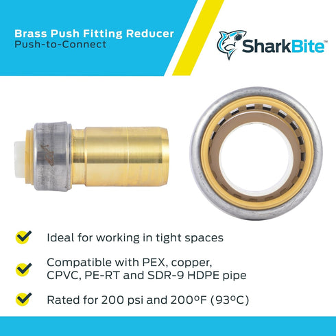 SharkBite 1-1/4 Inch x 1 Inch CTS Fitting Reducer, Push to Connect Brass Plumbing Fitting for PEX Pipe