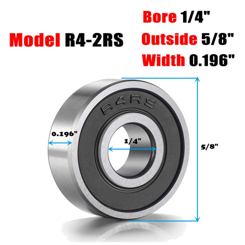 Donepart R4-2RS Ball Bearings, 1/4 x 5/8 x 0.196 inch, C3 High Speed, 10 Pack