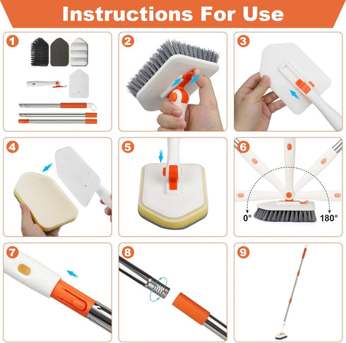 Shower3-in-1 3 Long Handled Scrub Brush for Cleaning Brushes with Different Function Cleaning Heads Brush for Shower