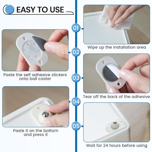 Self Adhesive Mini Caster Wheels, Stem Casters Roller Bearing, 360° Rotation Universal Wheel, Sticky Pulley (White - 36