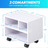 FITUEYES Under Desk Printer Stand - Mobile Small Printer Table with 3 Storage Organizer Compartments, White