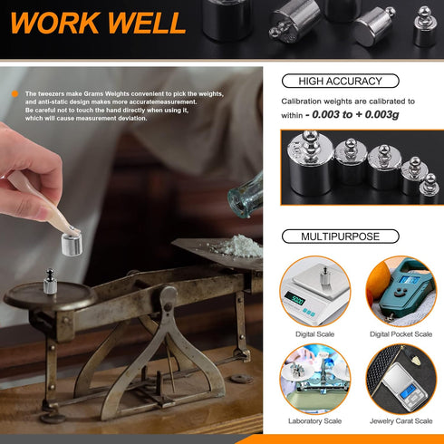 Precision Calibration Weight Set: Digital Balance Scale, Jewellery Scale (100g Set)