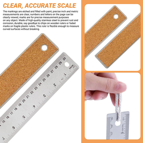 Stainless Steel Metal Ruler with Non-Slip Cork Back, Home Improvement Planner Accessories, 30.5cm