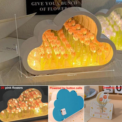 (20 LOGAZOO Flower) Tulip Lamp Night Light with Mirror, Assembled Artificial Flower Lamp Table Light Bedroom Decoration