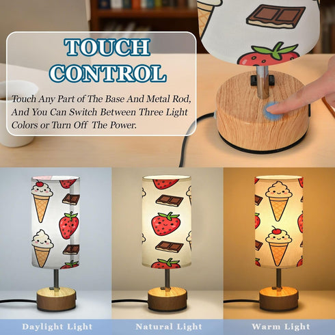 MOOCG Summer 3 Dimmable Ice Cream Touch Control Table Lamp with Fabric Shade, Color Temperatures LED Desk Lamp, Eye