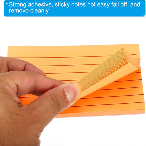 PATIKIL Lined Sticky Notes, 3 x 5 Inch, 6 Pack Fluorescent Self-Stick Note Pads, 100 Sheets/Pad, Orange