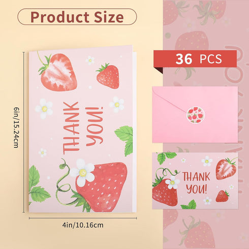 Motroce 36 4x6 Inch Supplies(6 PCS Thank You Cards, Strawberry Pink Fruit Greeting Card With Envelopes & Stickers,Thank