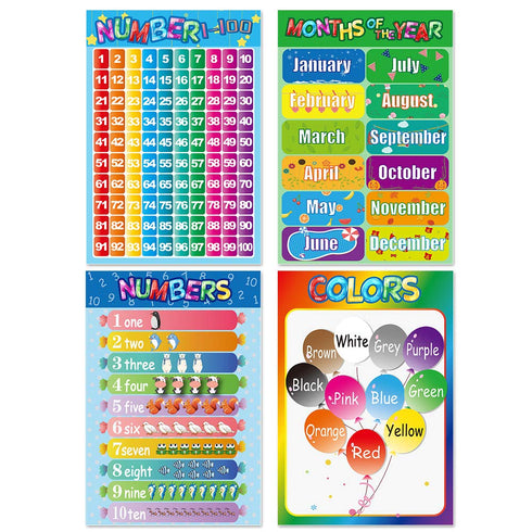 Educational Posters for Preschoolers, 12PCS Alphabet Letters, Numbers, Shapes, Colors, 11 x 16 Inch
