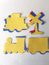5.5 Set, 31 pack Train Tri-Color Large Creative Cut-Out with Engine, Box Car, Caboose and Crossing Sign, cut-outs per