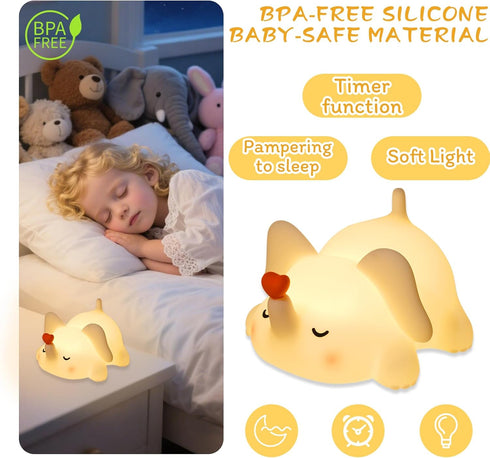 FRDEV 3-Level Dimmable, Elephant Night Light for Kids, Silicone Squishy Lamp with Touch Control Auto-Off Timer